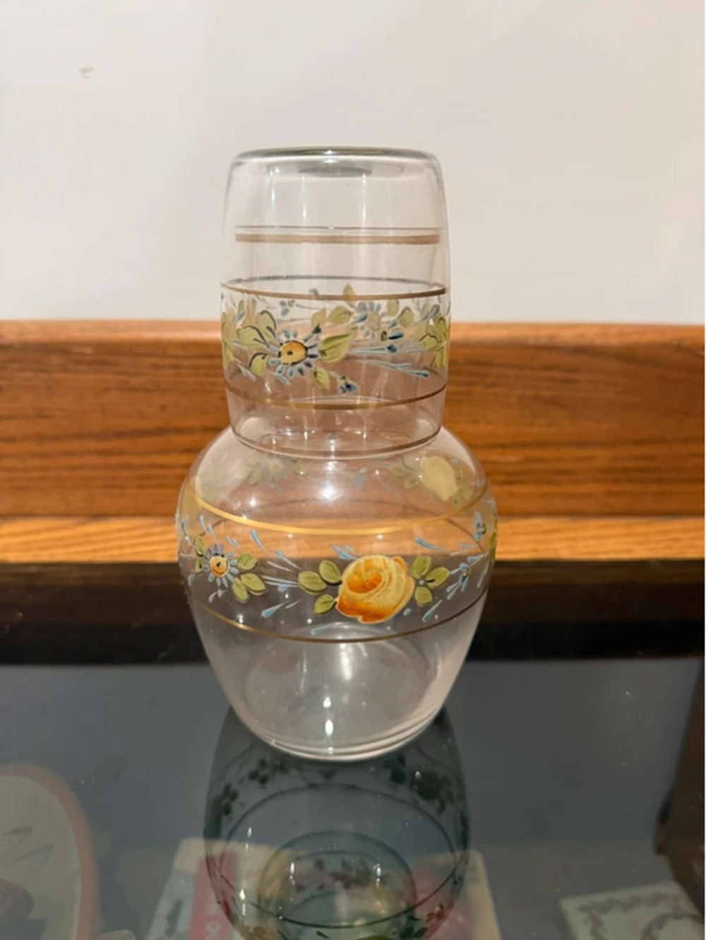Vintage Hand-Painted Floral Bedside Water Carafe & Tumbler